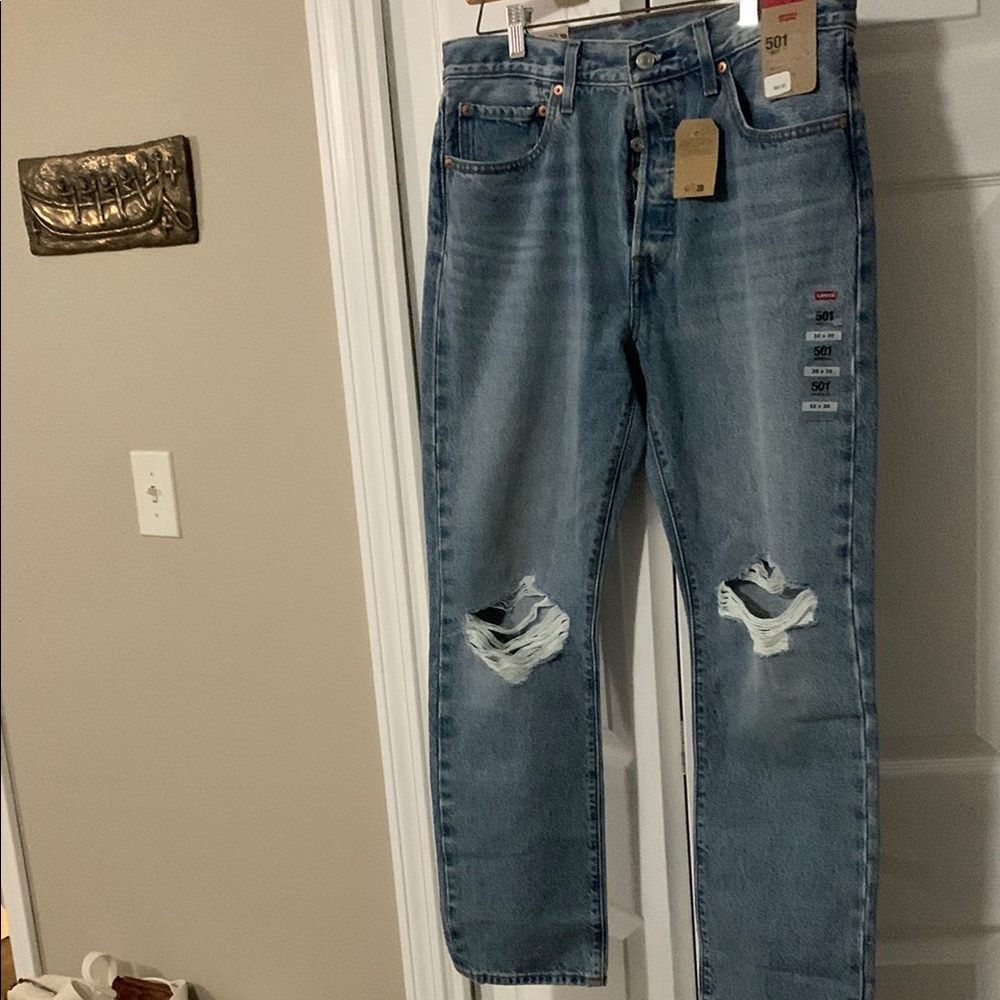 Levi's Blue Straight-Leg Distressed Jeans 32X30